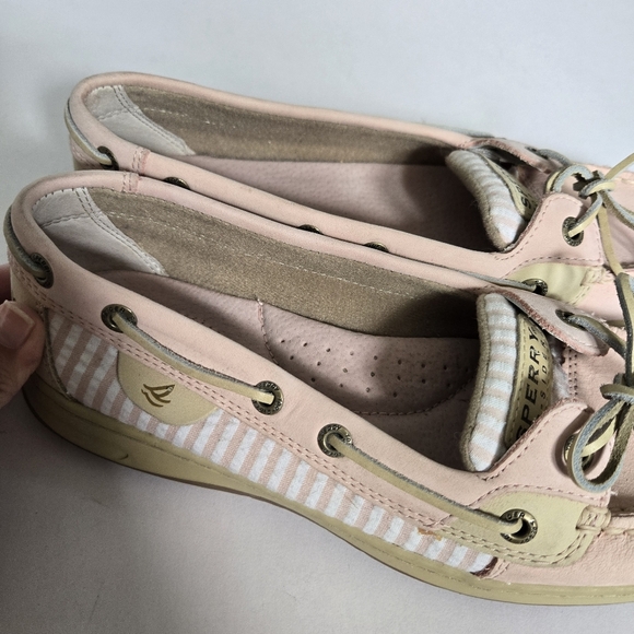 Sperry top sider pink leather boat shoes loafers slip on stripes sz 7.5 - Picture 3 of 6